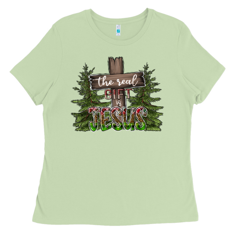 The Real Gift Is Jesus Ladies Tee by CowhideDigitalArt | Teevron