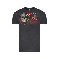 Vintage Black Merry Christmas  skull Vintage Tee - CowhideDigitalArt