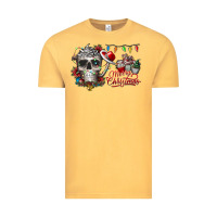 Vintage Mustard Merry Christmas  skull Vintage Tee - CowhideDigitalArt