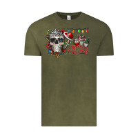 Vintage Olive Merry Christmas  skull Vintage Tee - CowhideDigitalArt