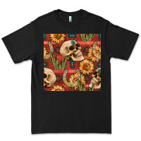 Black western skull aztec seamless pattern Premium Tee - BundleAndBundleShop