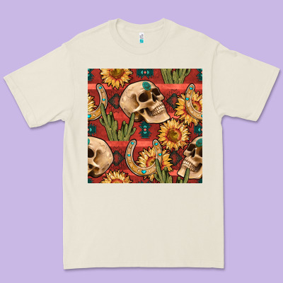 Western Skull Aztec Seamless Pattern Premium Tee Designed By Bundleandbundleshop