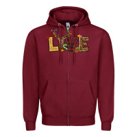 Burgundy christmas reindeer love Zipper Hoodie - RanaPortraitStore