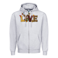 Heather Grey christmas reindeer love Zipper Hoodie - RanaPortraitStore