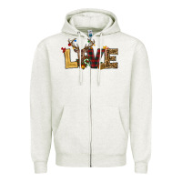 Oatmeal Heather christmas reindeer love Zipper Hoodie - RanaPortraitStore