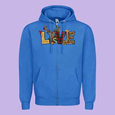 Christmas Reindeer Love Zipper Hoodie Designed By Ranaportraitstore