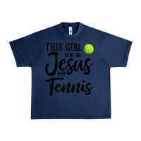 Navy this girl runs on jesus and tennis Urban Heavy Tee - DesigneFamous