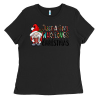 Black just a girk who loves christmas Ladies Tee - CowhideDigitalArt