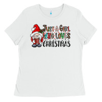 White just a girk who loves christmas Ladies Tee - CowhideDigitalArt