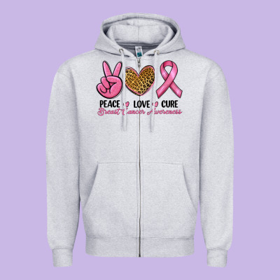Peace Love Cure Zipper Hoodie Designed By Ranaportraitstore