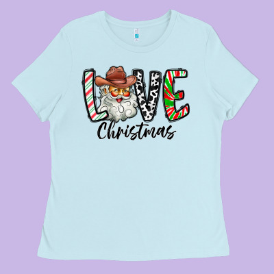 Love Christmas Santa Ladies Tee Designed By Cowhidedigitalart