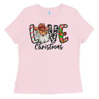 Bubblegum Pink Love Christmas Santa Ladies Tee - CowhideDigitalArt