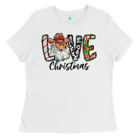 White Love Christmas Santa Ladies Tee - CowhideDigitalArt