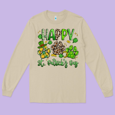 Happy St. Patricks Day Paws Long Sleeve Tee Designed By Artiststas