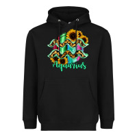 Black Aquarius Zodiac Sign Sunflower Leopard Serape Heavyweight Hoodie - RanaPortraitStore