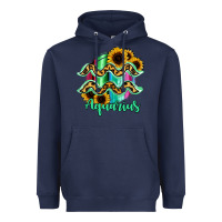 Navy Aquarius Zodiac Sign Sunflower Leopard Serape Heavyweight Hoodie - RanaPortraitStore