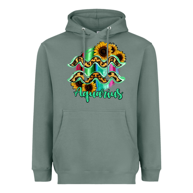 Aquarius Zodiac Sign Sunflower Leopard Serape Heavyweight Hoodie by RanaPortraitStore | Teevron