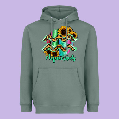 Aquarius Zodiac Sign Sunflower Leopard Serape Heavyweight Hoodie Designed By Ranaportraitstore