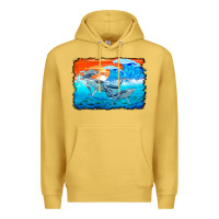 Antique Gold humpback whale and wave background Premium Hoodie - BarkalooDesign