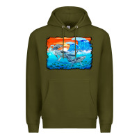 Humpback Whale And Wave Background Premium Hoodie | Teevron