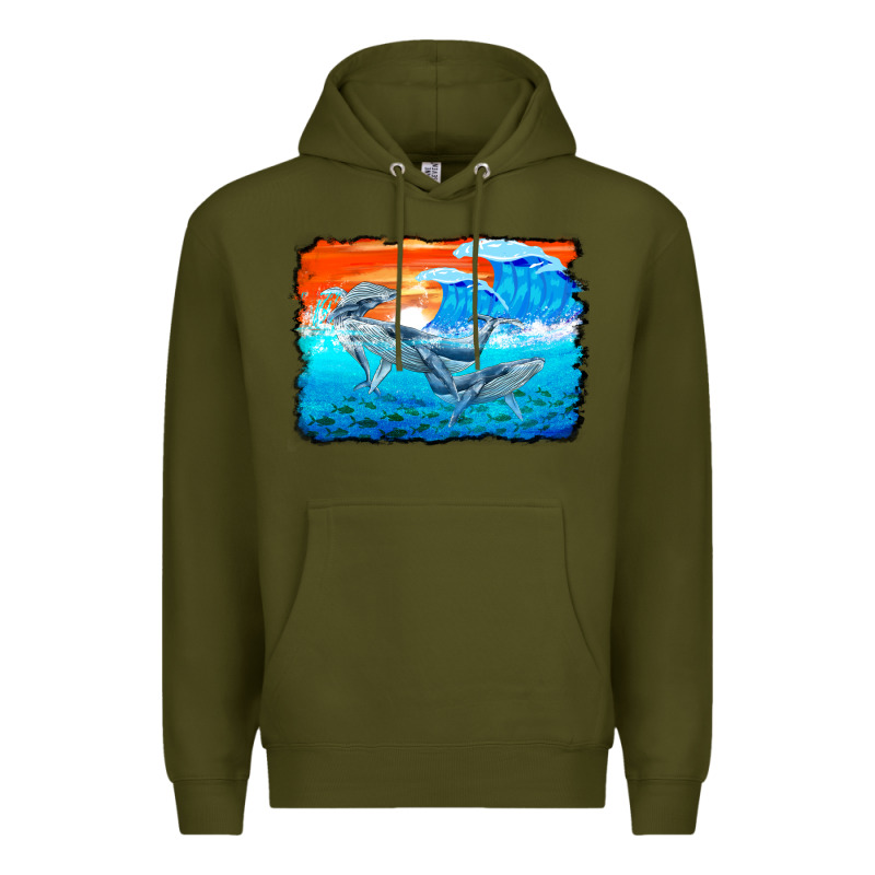 Humpback Whale And Wave Background Premium Hoodie by BarkalooDesign | Teevron