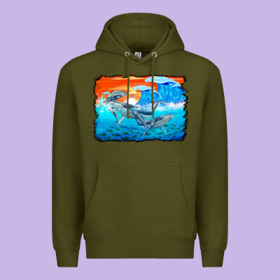 Humpback Whale And Wave Background Premium Hoodie Designed By Barkaloodesign
