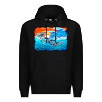 Black humpback whale and wave background Premium Hoodie - BarkalooDesign