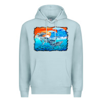 Blue Mist humpback whale and wave background Premium Hoodie - BarkalooDesign
