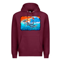 Burgundy humpback whale and wave background Premium Hoodie - BarkalooDesign