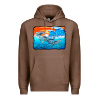Chestnut humpback whale and wave background Premium Hoodie - BarkalooDesign