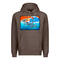 Coffee humpback whale and wave background Premium Hoodie - BarkalooDesign