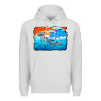 Dove Grey humpback whale and wave background Premium Hoodie - BarkalooDesign