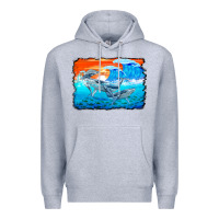 Heather Grey humpback whale and wave background Premium Hoodie - BarkalooDesign