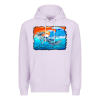 Lilac humpback whale and wave background Premium Hoodie - BarkalooDesign