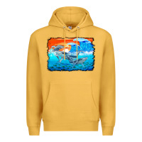 Mustard humpback whale and wave background Premium Hoodie - BarkalooDesign