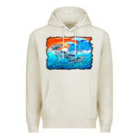 Oatmeal Heather humpback whale and wave background Premium Hoodie - BarkalooDesign