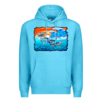 Ocean Blue humpback whale and wave background Premium Hoodie - BarkalooDesign