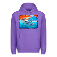 Purple humpback whale and wave background Premium Hoodie - BarkalooDesign