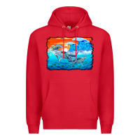 Red humpback whale and wave background Premium Hoodie - BarkalooDesign