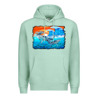 Seafoam humpback whale and wave background Premium Hoodie - BarkalooDesign
