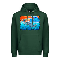Sports Green humpback whale and wave background Premium Hoodie - BarkalooDesign