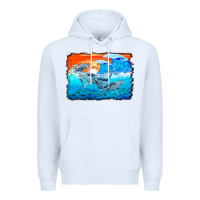 White humpback whale and wave background Premium Hoodie - BarkalooDesign
