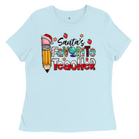 Baby Blue Santa Favorite Teacher Ladies Tee - CowhideDigitalArt