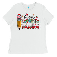 White Santa Favorite Teacher Ladies Tee - CowhideDigitalArt