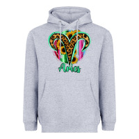Heather Grey Aries Zodiac Sign Sunflower Leopard Serape Heavyweight Hoodie - RanaPortraitStore