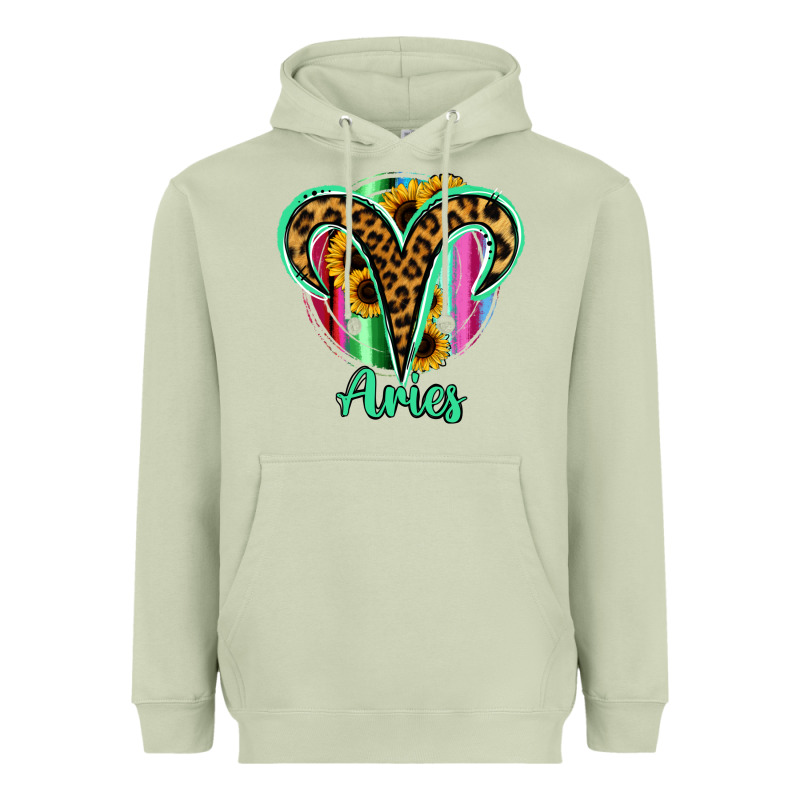 Aries Zodiac Sign Sunflower Leopard Serape Heavyweight Hoodie by RanaPortraitStore | Teevron