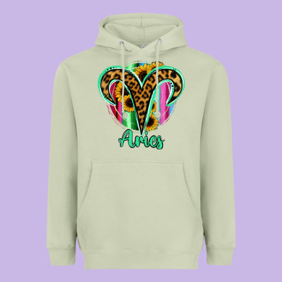 Aries Zodiac Sign Sunflower Leopard Serape Heavyweight Hoodie Designed By Ranaportraitstore