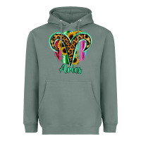 Sage Aries Zodiac Sign Sunflower Leopard Serape Heavyweight Hoodie - RanaPortraitStore