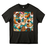 Bakery Coffee Cups Cookie And Donut With Turquoise Glitter Seamless Pa Heavy Core Tee | Teevron