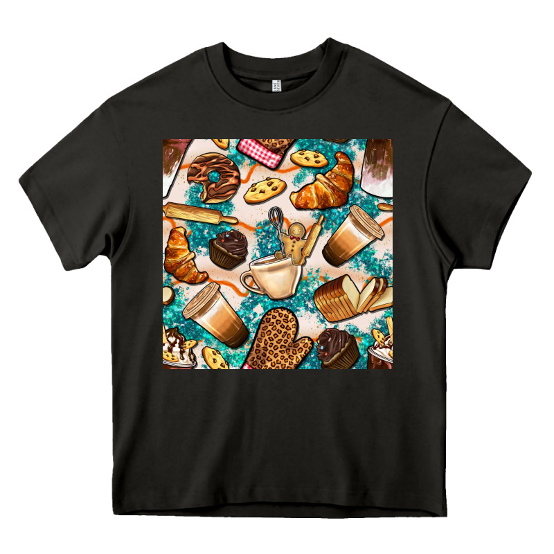 Bakery Coffee Cups Cookie And Donut With Turquoise Glitter Seamless Pa Heavy Core Tee by BundleAndBundleShop | Teevron